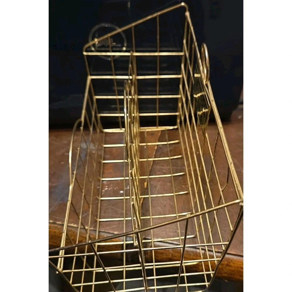 Vintage Brass Goldtone Wire Desktop Mail Sorter Inbox Outbox MCM Office Organize